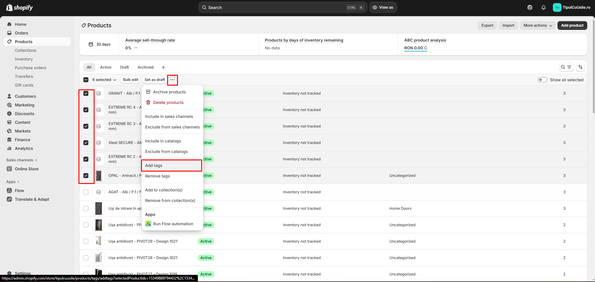 Bulk editor cu coloana Tags